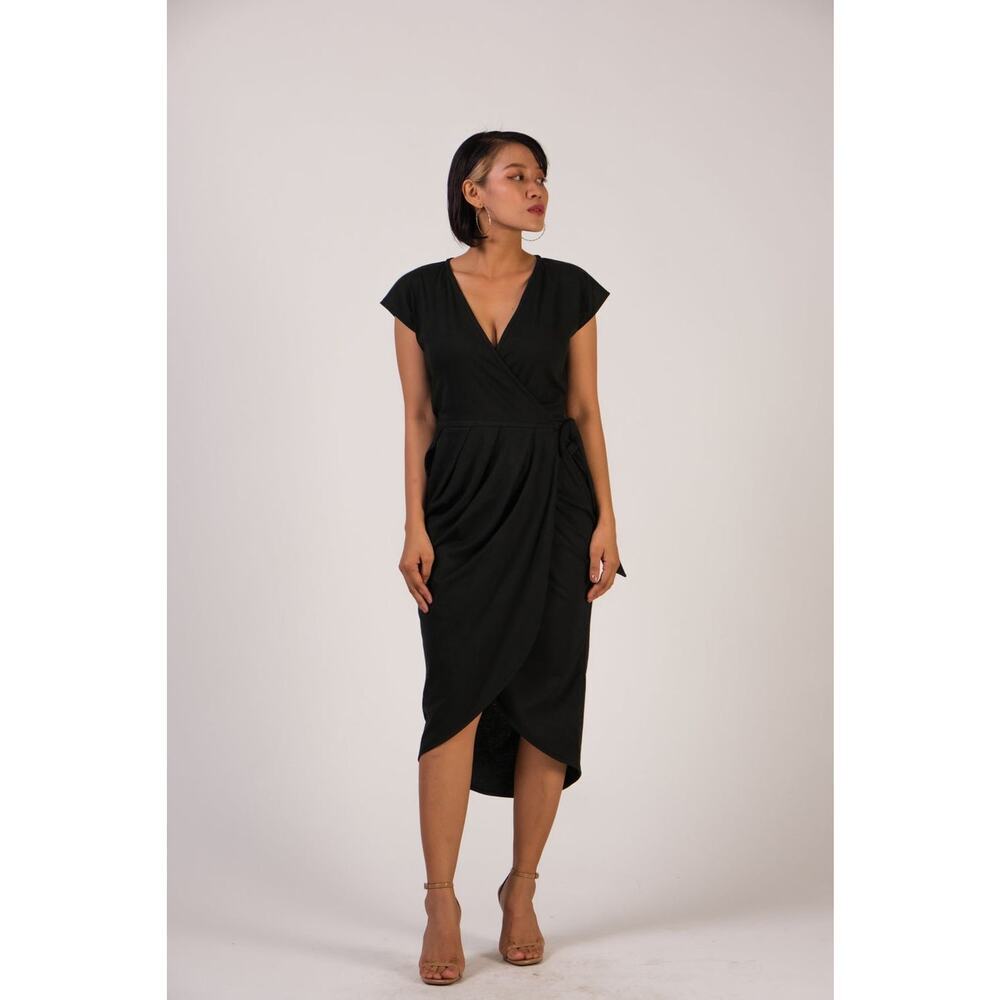 Tonlé Lotus Wrap Dress‎ in Black Ethically Made